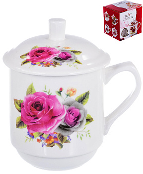 Кружка заварочная 350мл Olaff Флора с металлическим ситом подарочная упаковка фарфор 124-01115 000000000001203984