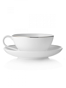 Чайная пара костяной фарфор 210мл Alpino ESPRADO, отводка сметаллическим блеском, серебристая, можно мыть в ПММ, можно в микроволновой печиALP021WE303 000000000001193127