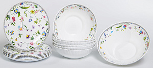 Набор столовой посуды 13 предметов OLAFF МАНУЭЛА (десертная тарелка 19см-6шт, салатник 650мл 17,5см - 6шт, салатник 950мл 20см) опал 000000000001212779