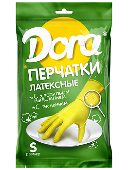Перчатки Dora латексные размер S, с хлопковым напылением, прочные, эластичные, артикул 2004-001/S 000000000001203028