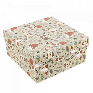 Коробка подарочная 190x190x90мм РУТАУПАК Веселый Санта квадратная 000000000001208362