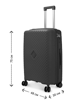 Чемодан на колесах L (48х30х75см) ромб черный PP 000000000001226545