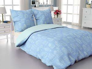 Пододеяльник DE'NASTIA 210х225см Домики голубой 100%Хлопок C010639 000000000001178350
