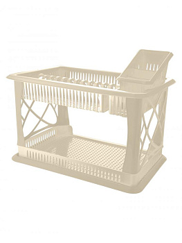 Сушилка для посуды с поддоном 2-х ярусная пластик с сушилкой для столовых приборов сливочный крем Bono GR1558СЛ 000000000001197191