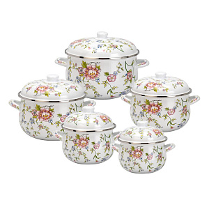 Набор кастрюль 5шт 18см-2,5л/20см-3,5л/22см-4,5л/24см-5,5л/26см-6,5л Розы эмаль 000000000001223936