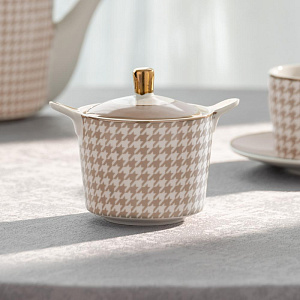 Сахарница 300мл DE'NASTIA Гусиная лапка белый/бежевый фарфор 000000000001221006