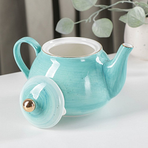 Сервиз чайный 15 предметов (чашка-6шт/блюдце-6шт/молочник/чайник/сахарница) ДОЛЯНА Млечный путь бирюза фарфор 000000000001210617