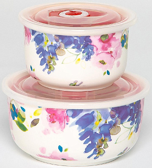 Набор салатников 2шт 280мл/540мл BALSFORD Цветение пластиковая крышка фарфор 000000000001205657