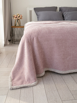 Плед 200x220см DE'NASTIA twinsoft сиреневый/серый шенилл/шерпа полиэстер 000000000001229832