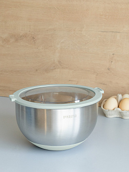 Миска 3л DE'NASTIA прозрачная крышка силиконовое дно ментол нержавеющая сталь 000000000001228059