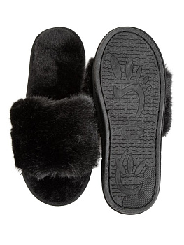 Тапочки домашние 38-39 женские меховые открытые черный полиэстер/ПВХ 000000000001228876