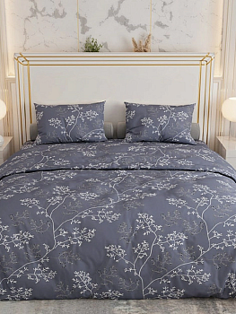 Комплект постельного белья Евро LUCKY (пододеяльник 200х220см, простыня 220х240см, наволочки 50х70см-2шт) Гербарий серый поплин хлопок 000000000001218200