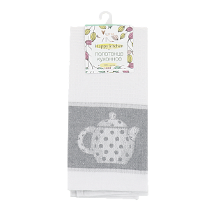 Полотенце кухонное 40х60см ВОТЕКС серый Чайничек белое 100% хлопок 000000000001206846