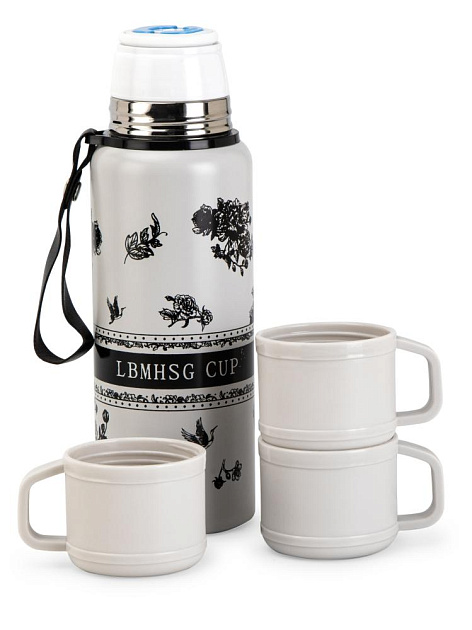 Термос 600мл ST с клапаном с 2мя кружками белый нержавеющая сталь 000000000001229291