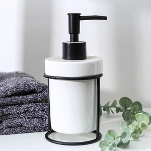 Дозатор для жидкого мыла ДОЛЯНА Геометрика на подставке черный керамика 000000000001211480