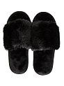 Тапочки домашние 36-37 женские меховые открытые черный полиэстер/ПВХ 000000000001228875