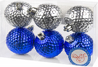 Набор новогодних шаров Серебряный с синими волнами Magic Time, 6 см, полистирол, 6 шт. 000000000001151083