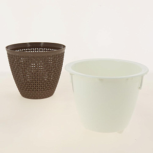 Кашпо со вставкой Ротанг 1,6л цвет Мокко артикул КШ-6471 пластик 000000000001194626