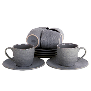 Набор чайный 12 предметов (чашка 220мл-6шт/блюдце-6шт) Pietra black подарочная упаковка керамика 000000000001218526