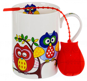 Кружка заварочная 310мл BALSFORD Совы силиконовое сито подарочная упаковка фарфор 000000000001197853