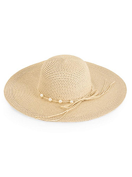 Шляпа 56-58см пляжная с широкими полями молочный полиэстер 000000000001227479