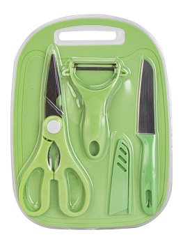 Набор кухонных принадлежностей 4 предмета (доска разделочная, ножницы кухонные, нож, овощерезка) в ассортименте полипропилен/нержавеющая сталь 000000000001229373