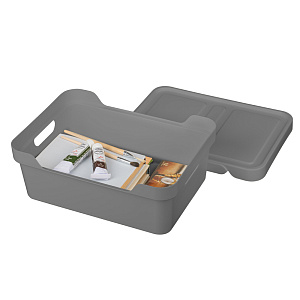Ящик 38х27,6х14см 12л ECONOVA LUXE универсальный с крышкой серый пластик 000000000001206125