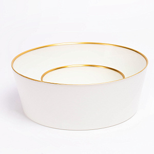 Салатник 13см GLASSCOM прямые бортики белое золото стекло 000000000001211813