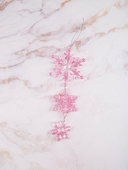 Украшение декоративное Нить из 3х снежинок 18,5х6,5см розовый пластик 000000000001208280