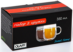 Набор кружек 2шт 350мл OLAFF двойные стенки стекло 000000000001205797