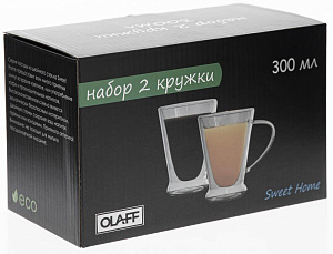 Набор кружек 2шт 300мл OLAFF двойные стенки стекло 000000000001212191