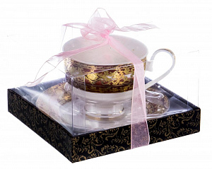 Чайная пара (чашка 230мл) BALSFORD Саксония золото/красный подарочная упаковка с бантом фарфор 000000000001193941