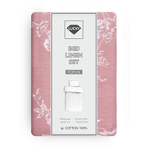 Комплект постельного белья 1,5сп LUCKY (пододеяльник, наволочка 50х70см-1шт) цветок розовый хлопок 100% 000000000001217164