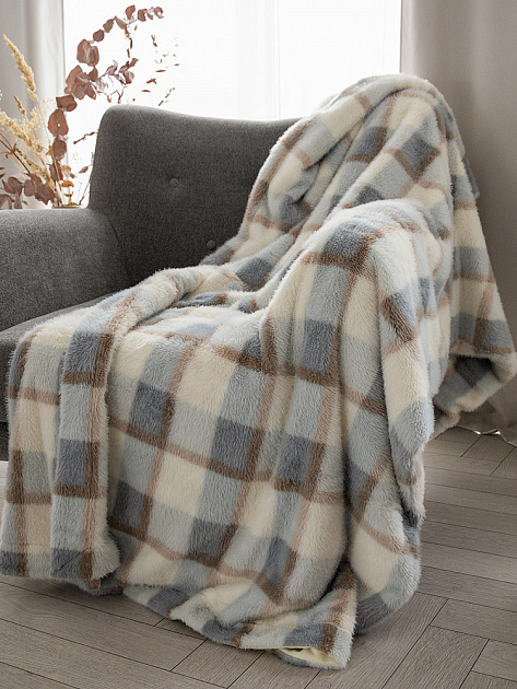 Плед 200x220см DE'NASTIA Mink 2 слоя бежевый/голубой полиэстер 000000000001231167