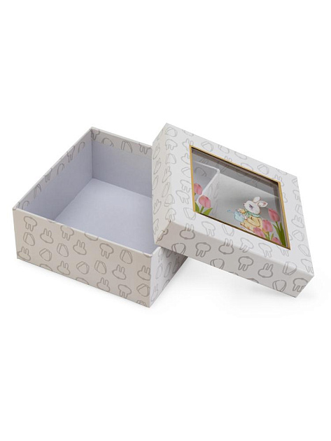 Подарочная коробка 17х17х8см ЗАЯЦ с окном белый картон 000000000001229188