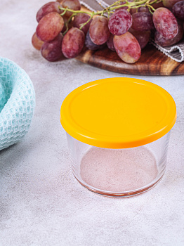 BASIC Контейнер 220мл 8,5х8,5х6см PASABAHCE оранжевая крышка стекло 000000000001158124