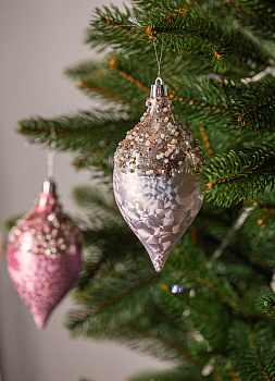 Набор новогодних украшений 2шт 13,8х6,5см Капля блестки розовая роза/нежно-розовый пластик 000000000001208655