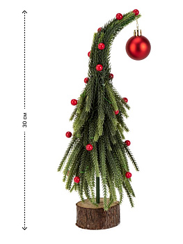 Ель искусственная 30см с красным шариком литая PE/дерево 000000000001228068