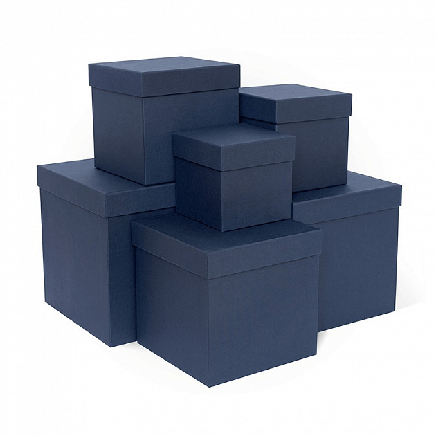 Коробка подарочная 210x210x210мм РУТАУПАК тиснение ЛЕН синий картон 000000000001222369