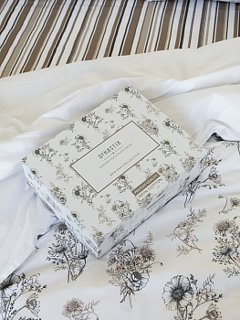 Комплект постельного бельяЕвроDE'NASTIAБотаника принт(наволочки50x70см1шт,70x70см1шт,пододеяльник200x220,простыня230x260)белый/бежевыйСатин-твилХлопок 000000000001230676