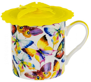 Кружка заварочная 300мл BALSFORD Бабочки силиконовая крышка подарочная упаковка фарфор 000000000001197857