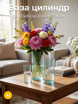 Ваза цилиндр 3в1 25х10см/20х8см/15х6см ST стекло 000000000001228941