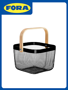 Корзинка для хранение 24х24х17см FORA с ручкой квадрат черный металл/дерево 000000000001223287