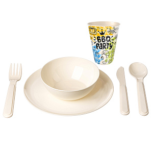 Набор для пикника на 6 персон 37 предметов IDILAND с декором светло-бежевый пластик 000000000001218693