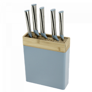 Набор ножей 5шт (пластик/нержавеющая сталь)+подставка (бамбук/пластик), R010482 000000000001190947