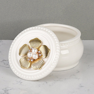Шкатулка декоративная 8х8х6,5см белый/золото керамика 000000000001210763