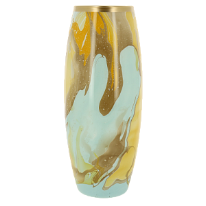 Ваза стеклянная декорированая вручную бочка 26 см. Линия Моне -Аквапринт Мрамор с золотым ободком.  7736/250/ak101 000000000001191014