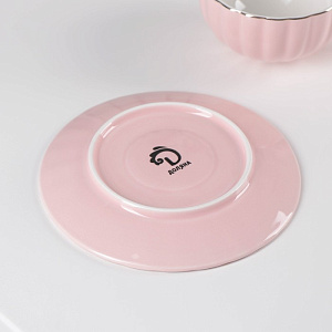 Чайная пара 200мл 15см ДОЛЯНА Вивьен розовая фарфор 000000000001210607