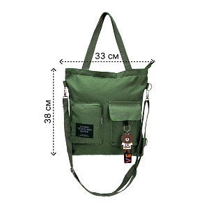 Сумка-шоппер с брелком (холст) 38х33х5см зеленый поликотон 000000000001221693