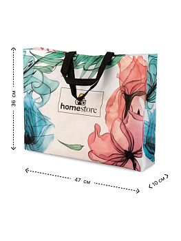 Сумка для покупок 47х36х10см HS цветы до 10кг белый пластик 000000000001227568